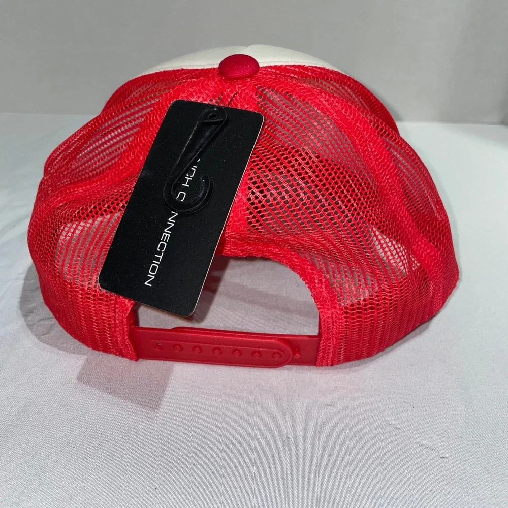 French Connection Red White Smoking Bear Graphic Trucker‎ Hat Snapback Cap NWT